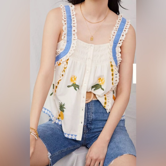 Anthropologie Seen Worn Kept Pineapple
Ruffled Tank Xs - Picture 3 of 16